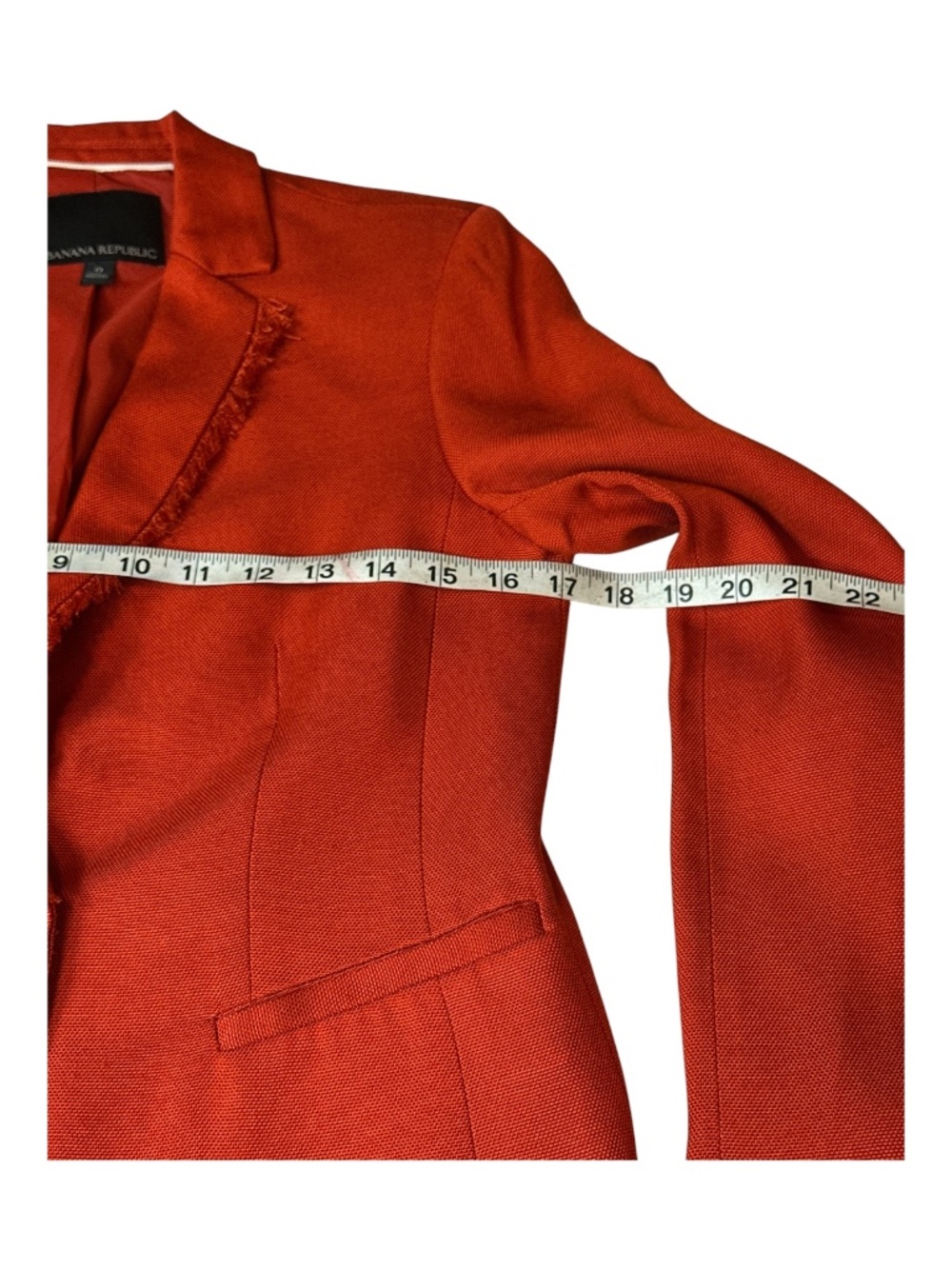 Banana Republic Red Raw Cut Fringe Blazer Tailored One Button Jacket Size 0 - Picture 6 of 11